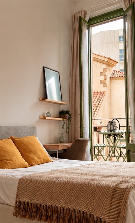 Dormitorio con balcón